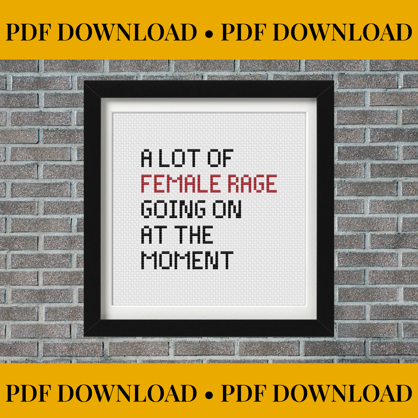 A Lot of Female Rage Going On at the Moment Cross Stitch Pattern – Feminist PDF Pattern – Concert Shirt Style, Anti-Patriarchy Design