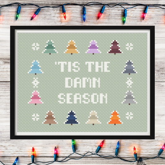 Tis the Damn Season – Taylor Swift evermore Inspired – Eras Tour Christmas Trees – Instant PDF Download – Mini Modern Cross Stitch Pattern
