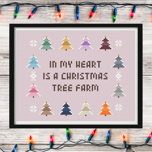 In My Heart is a Christmas Tree Farm – Taylor Swift Holiday Lyric – Eras Tour – Instant PDF Download – Modern Mini Cross Stitch Pattern