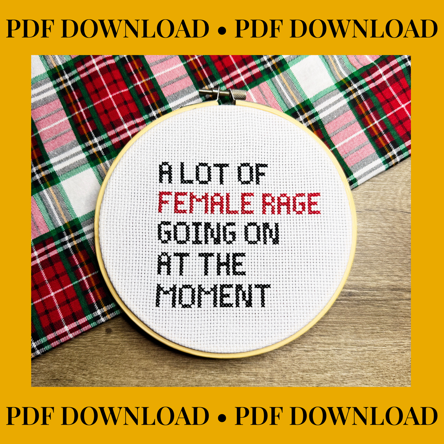 A Lot of Female Rage Going On at the Moment Cross Stitch Pattern – Feminist PDF Pattern – Concert Shirt Style, Anti-Patriarchy Design